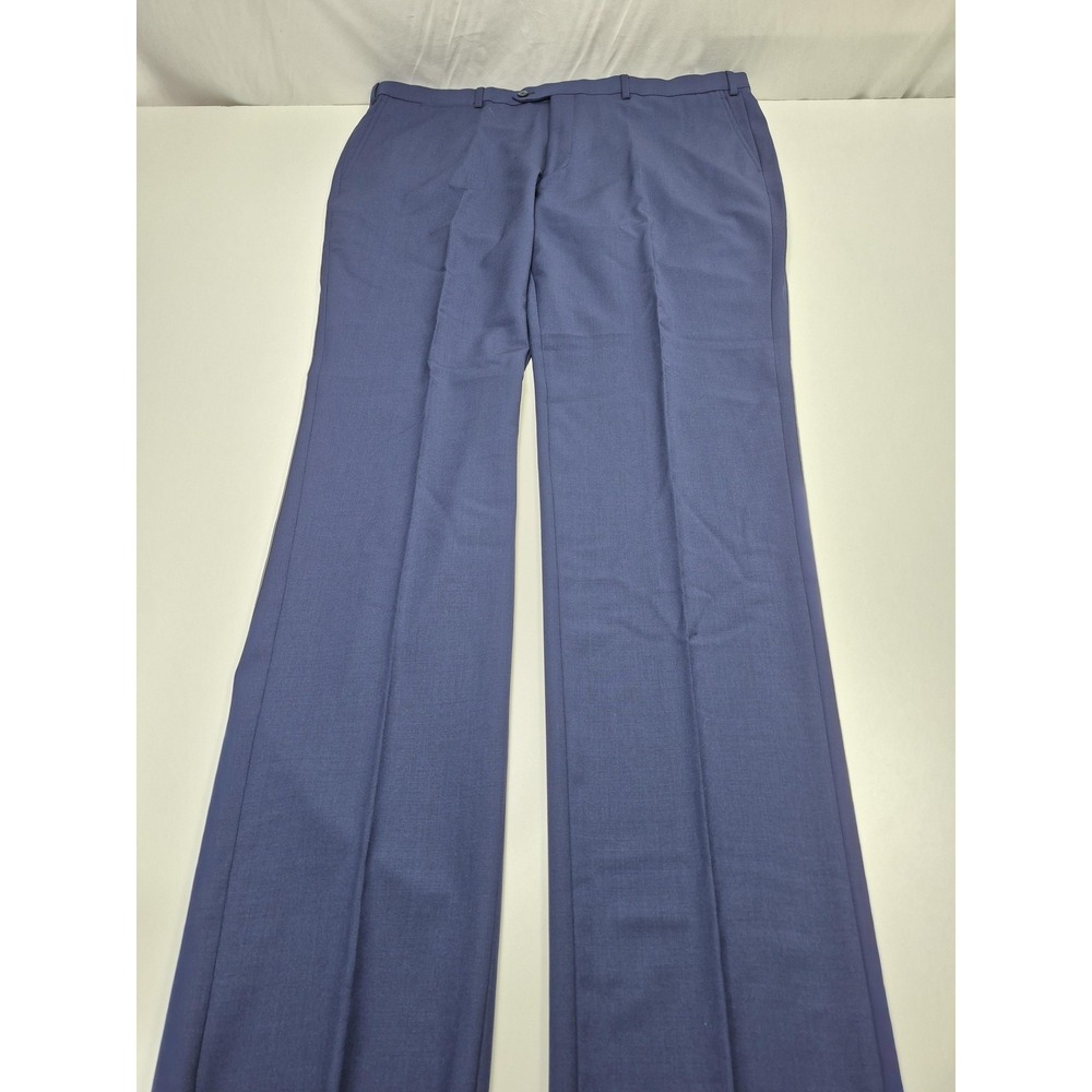 Giles & Jasper Wool Pants Stretch Dress Mens 42x36 Blue Wool Stretch Flat Front
